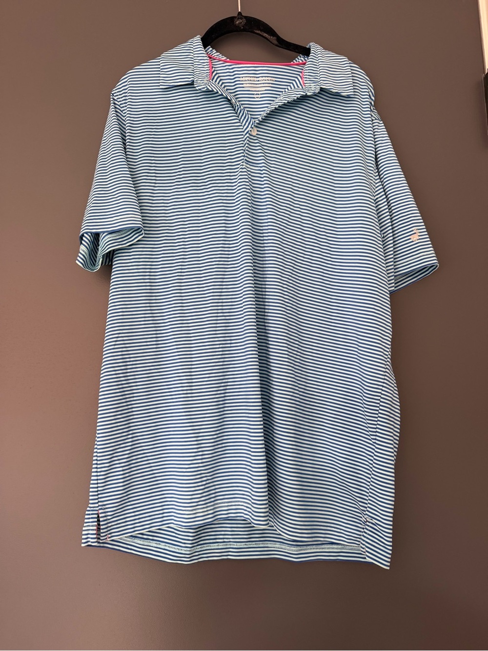 Michel Rouen Men's Blue Striped Polo Shirt - Short Sleeve Collared